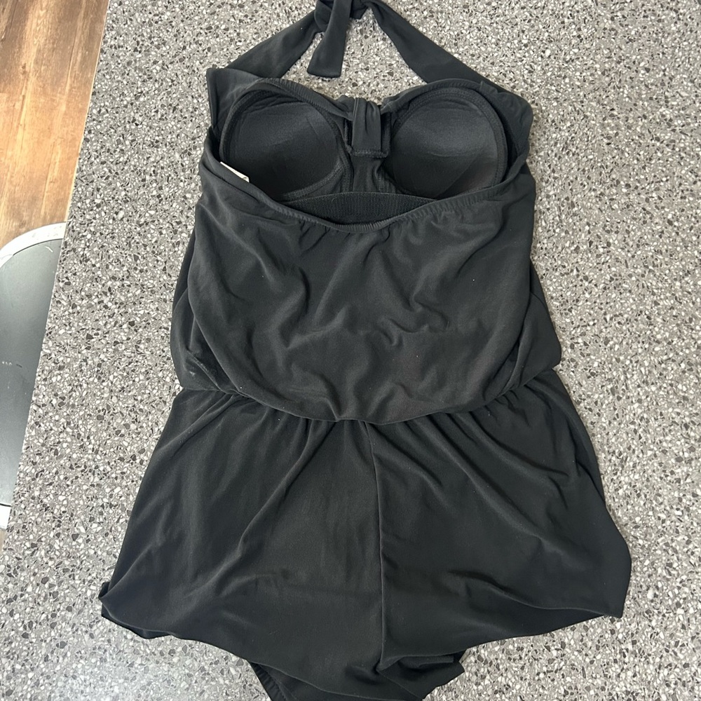 Aqua Green Black Swim Romper with Teal Logo - Picture 3 of 5